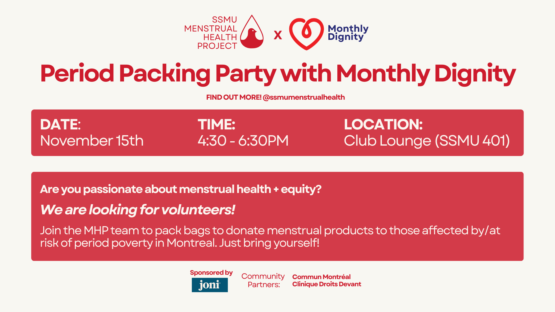 PROJET DE SANTÉ MENSTRUELLE X FÊTE D’EMBALLAGE POUR MONTHLY DIGNITY