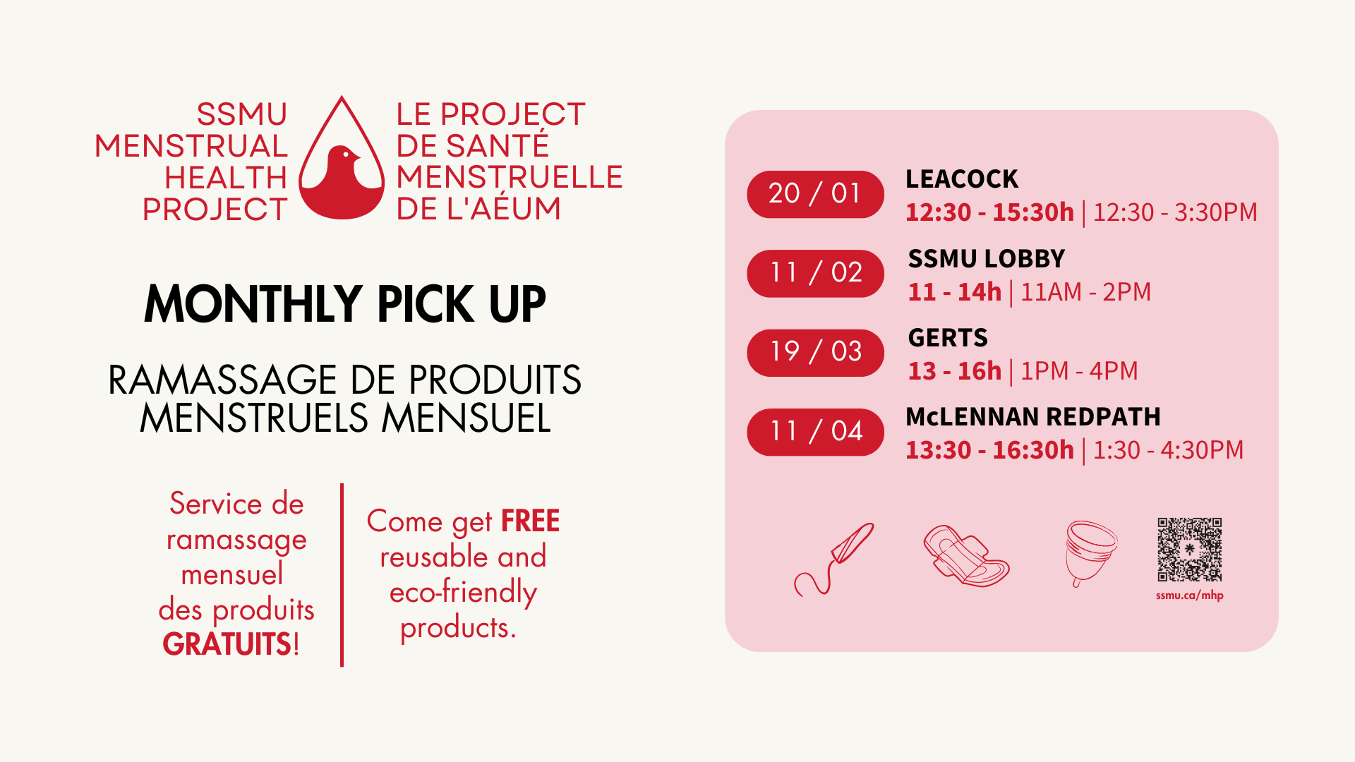 Ramassage de produits menstruels mensuel
