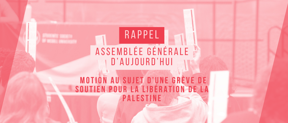 Rappel/ Assemblée générale d’aujourd’hui : Motion au sujet d’une grève de soutien pour la libération de la Palestine